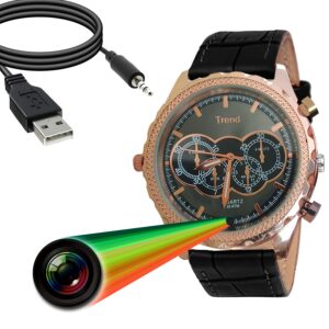 SPY Wrist Watch Camera Audio/Video Recording 720P While Recording no Light Flashes Leather Wrist Watch Camera Inbuilt 16gb Memory for Indoor and Outdoor use